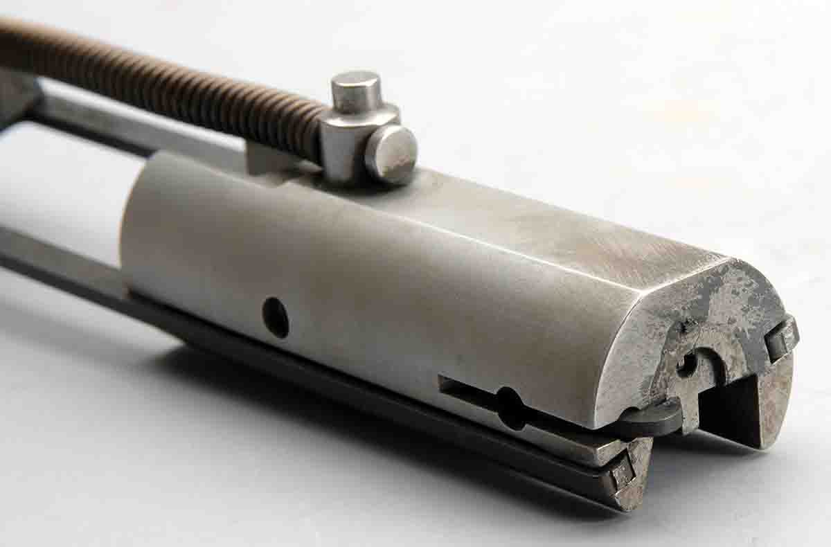 The entire blowback mechanism is contained within an assembly that is similar to the 5.56 bolt carrier.